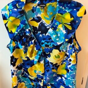 Rafaella Women's Vibrant Floral Blouse - Blue and Yellow